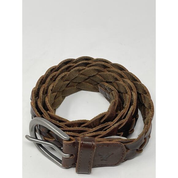AEO American Eagle Outfitters Brown Braided Belt Men Sz Small Silver Tone Buckle - Picture 2 of 8